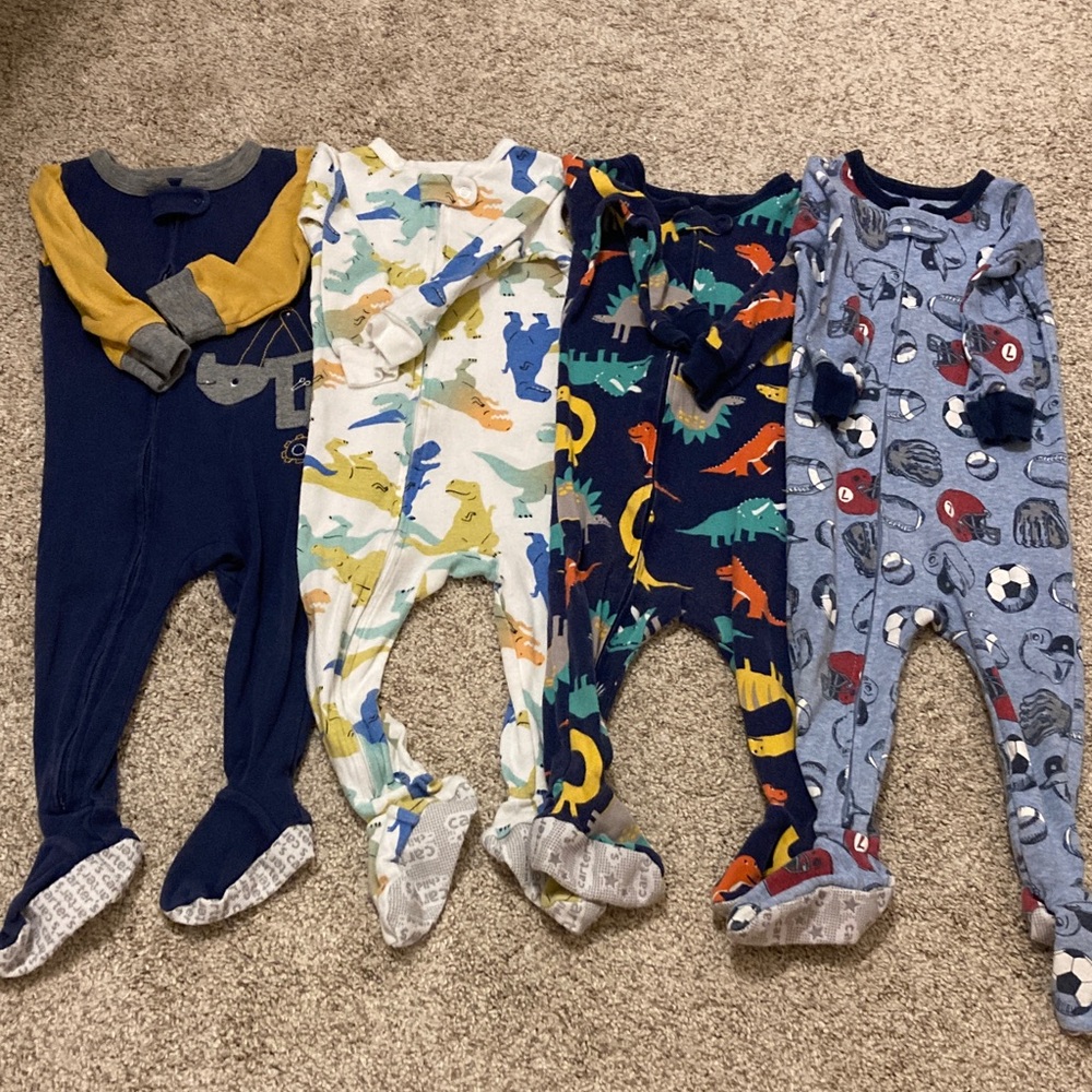 Carter’s Boy Bundle 12 Month Sleeper Footed Pajamas Dinosaur and Sport Theme